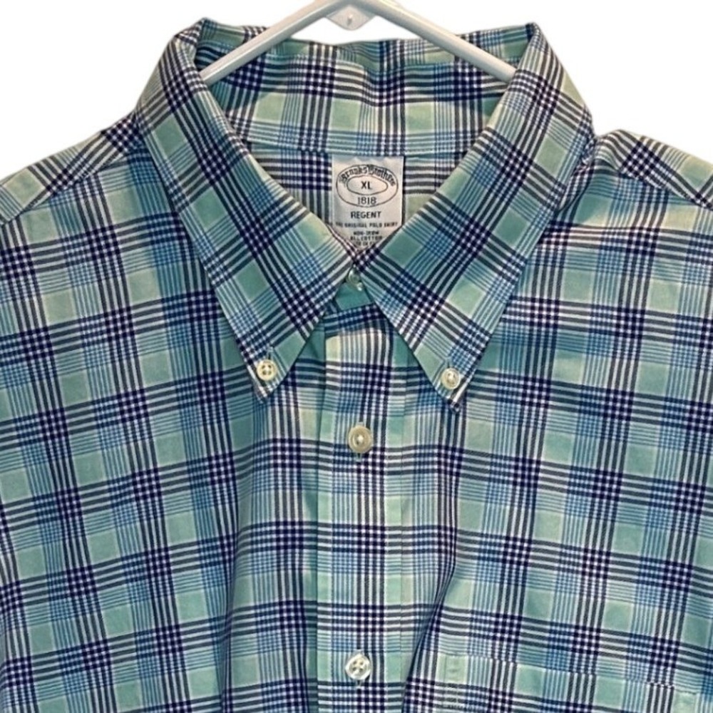 Brooks Brothers Regent Shirt XL Mens Blue Teal Plaid Non-Iron Cotton Button Down